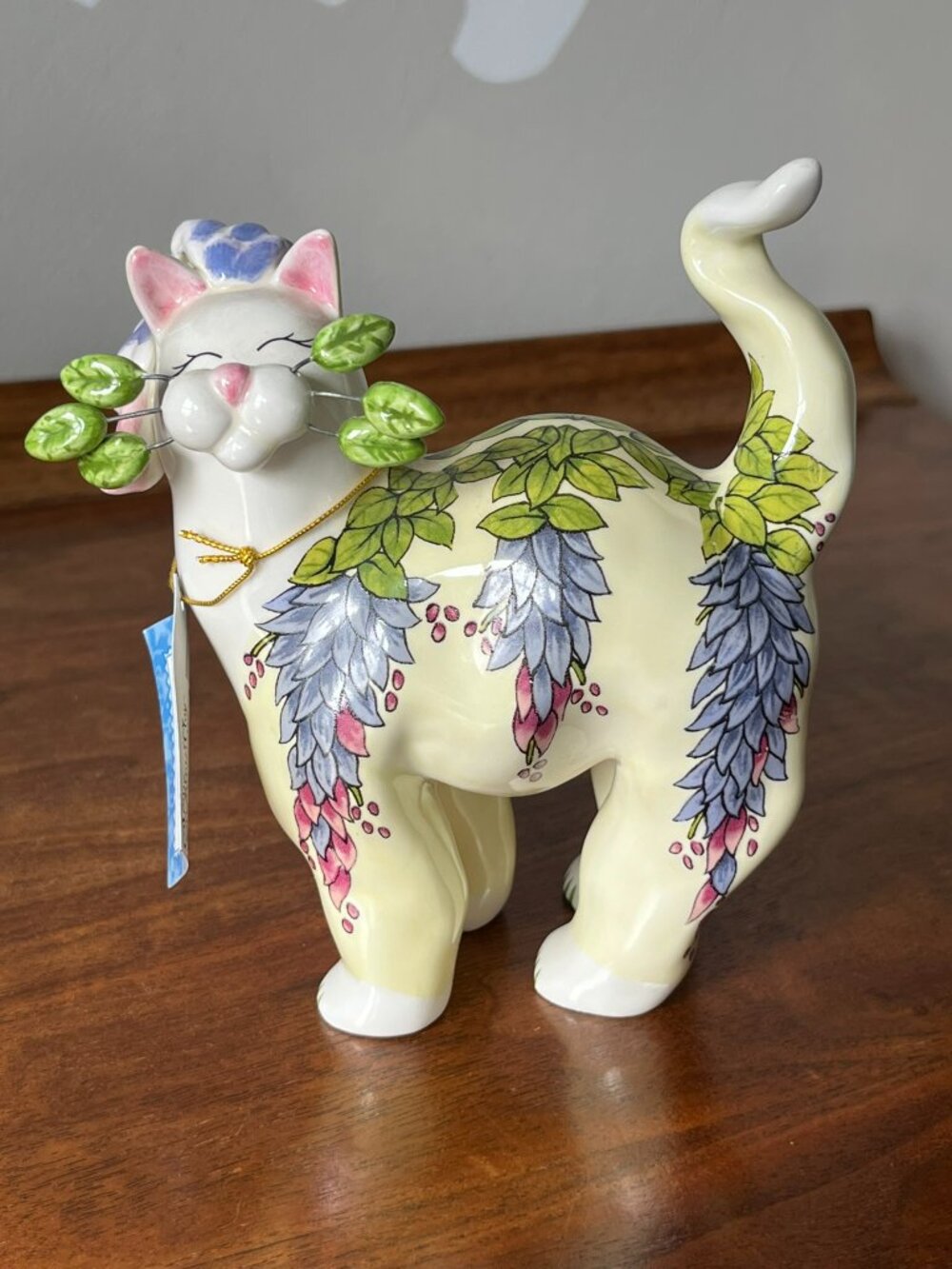 Vintage 2004 Whimsiclay Linda Wisteria Cat Figurine Floral Amy Lacombe # 86138